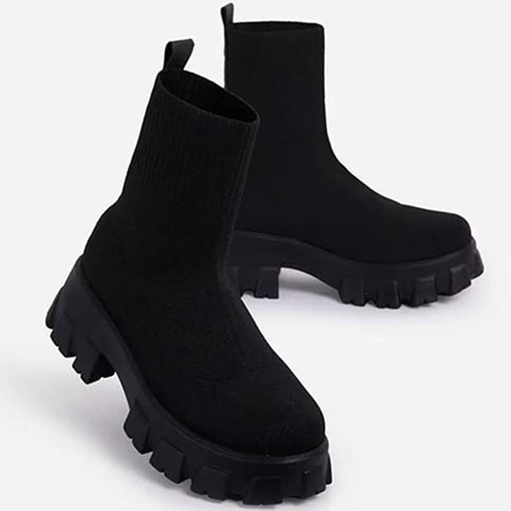 Bottes chaussette plate-forme pour femmes - Noir