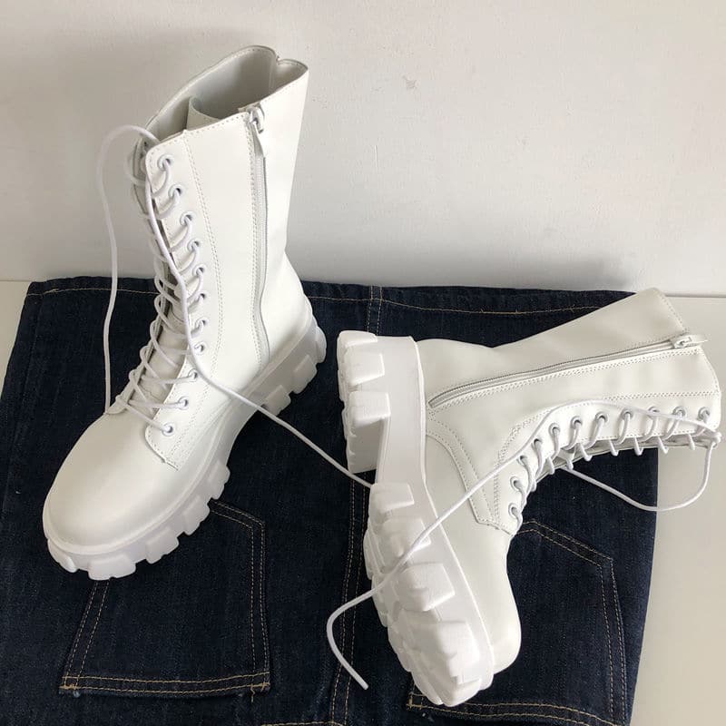 Bottes mi-hautes à lacets et fermeture éclair pour femme