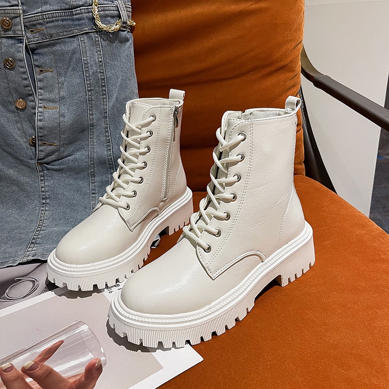 Bottines mi-hautes à plateforme pour femme - Blanc