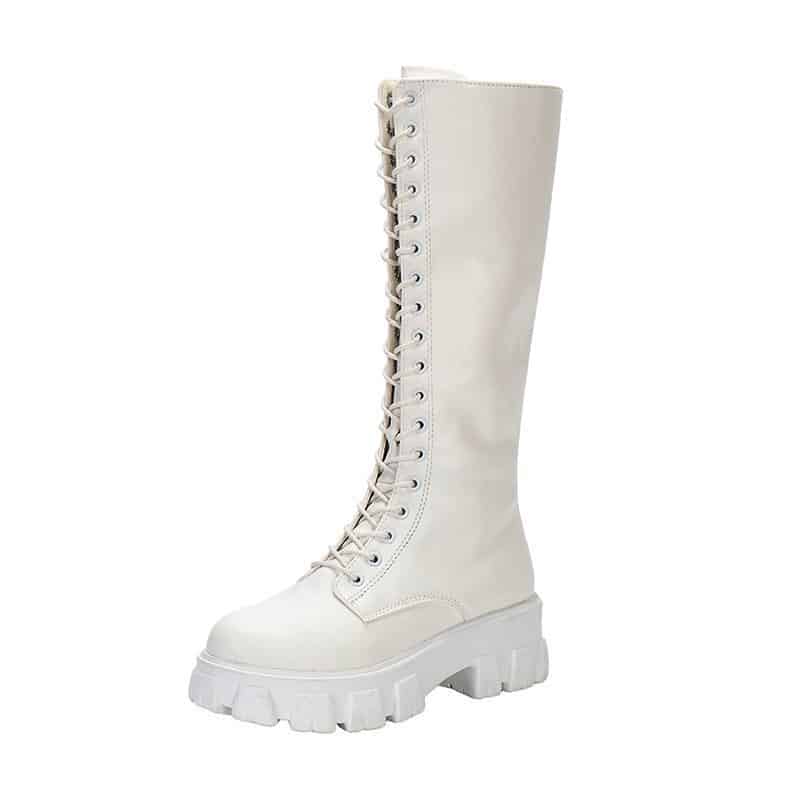 Bottes chunky hautes à plateforme et lacets croisés pour femme