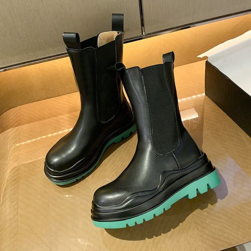 Bottes chunky à semelle épaisse et élastique pour femme - Vert