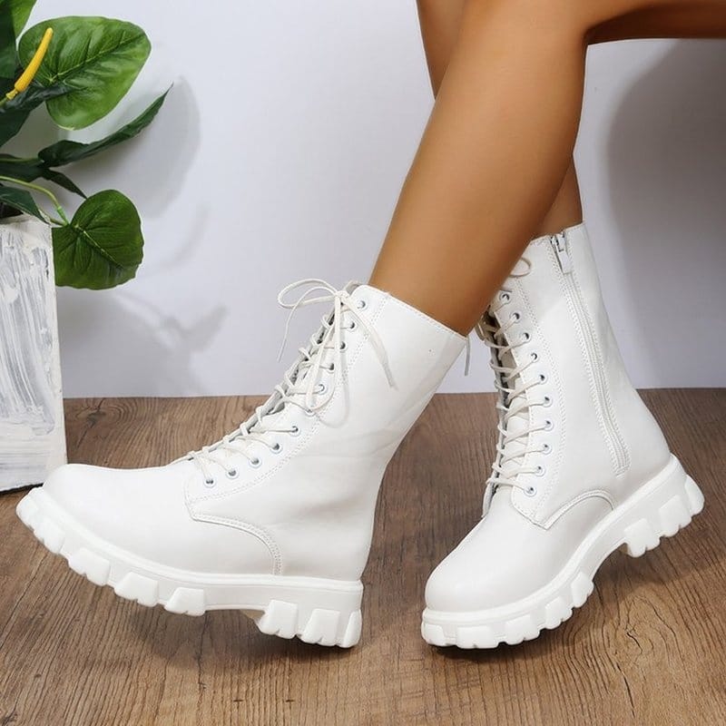 Bottes militaire type ranger pour femme - Blanc