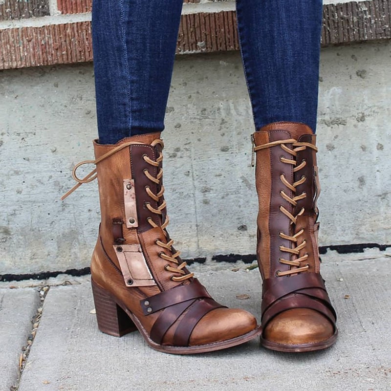 Bottines vintage à lacet et petit talon