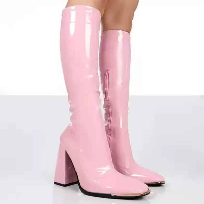 Bottes hautes en cuir verni pour femme