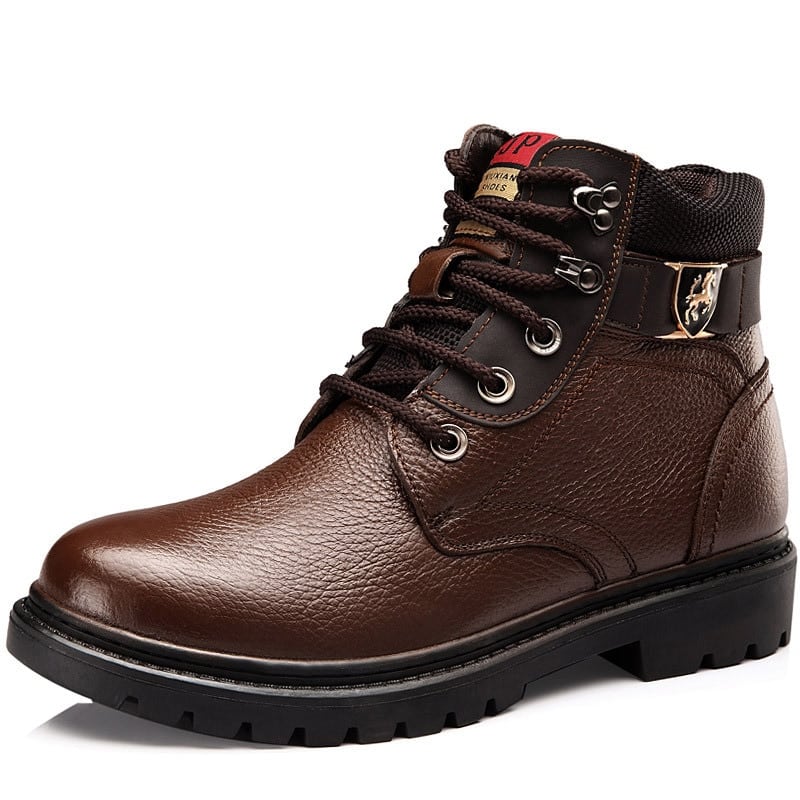 Bottes mi-hautes d'hiver en cuir de vache à semelle composite épaisse pour homme