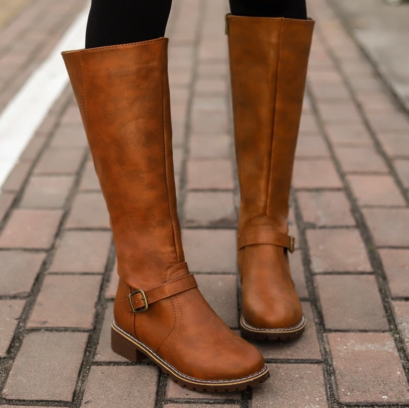Bottes cuissardes à talons carrés marron pour femmes