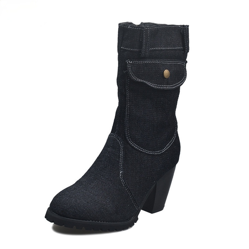 Bottes larges effet jean - Noir