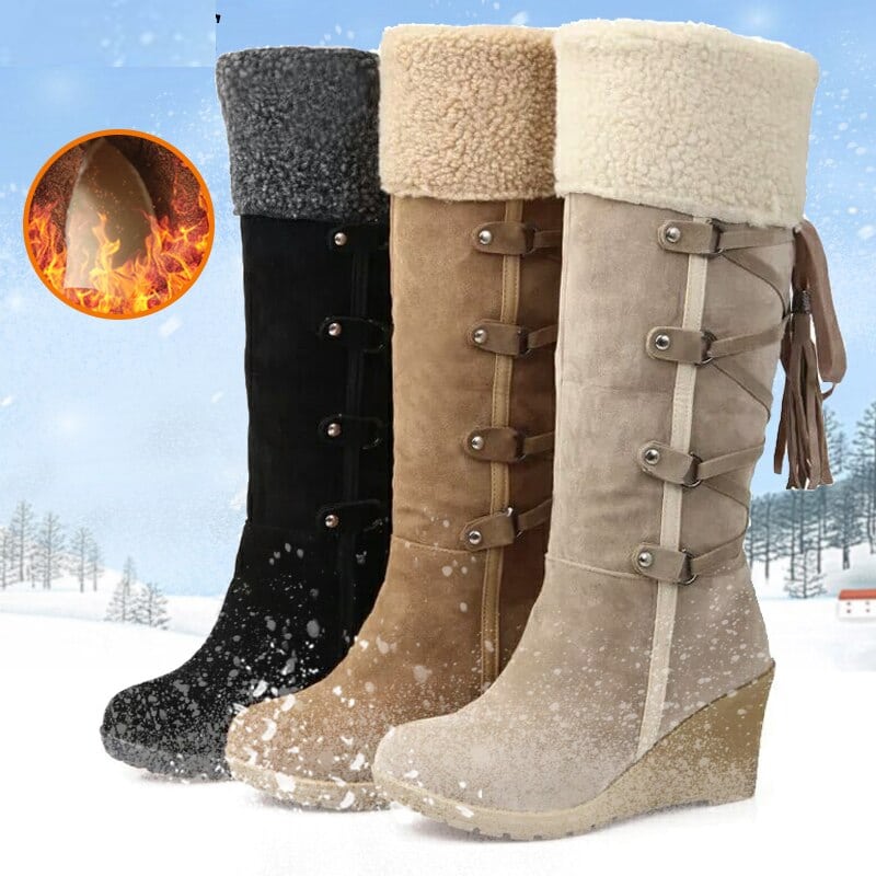 Bottes hautes fourrées à talons compensés pour femme