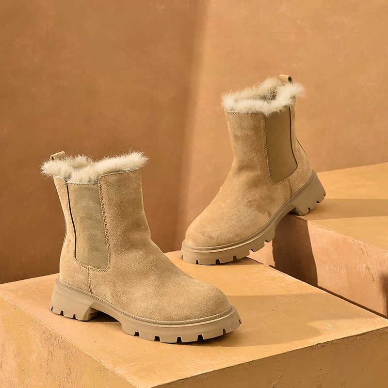 Bottes Chelsea d'hiver en cuir suédé pour femme