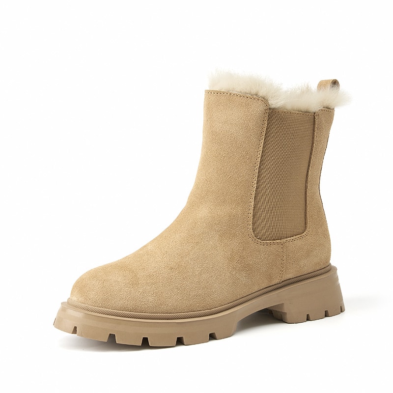 Bottes Chelsea d'hiver en cuir suédé pour femme - Marron