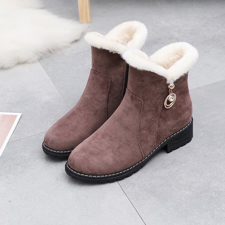 Bottes de neige imperméables à talon épais avec bout rond - Marron