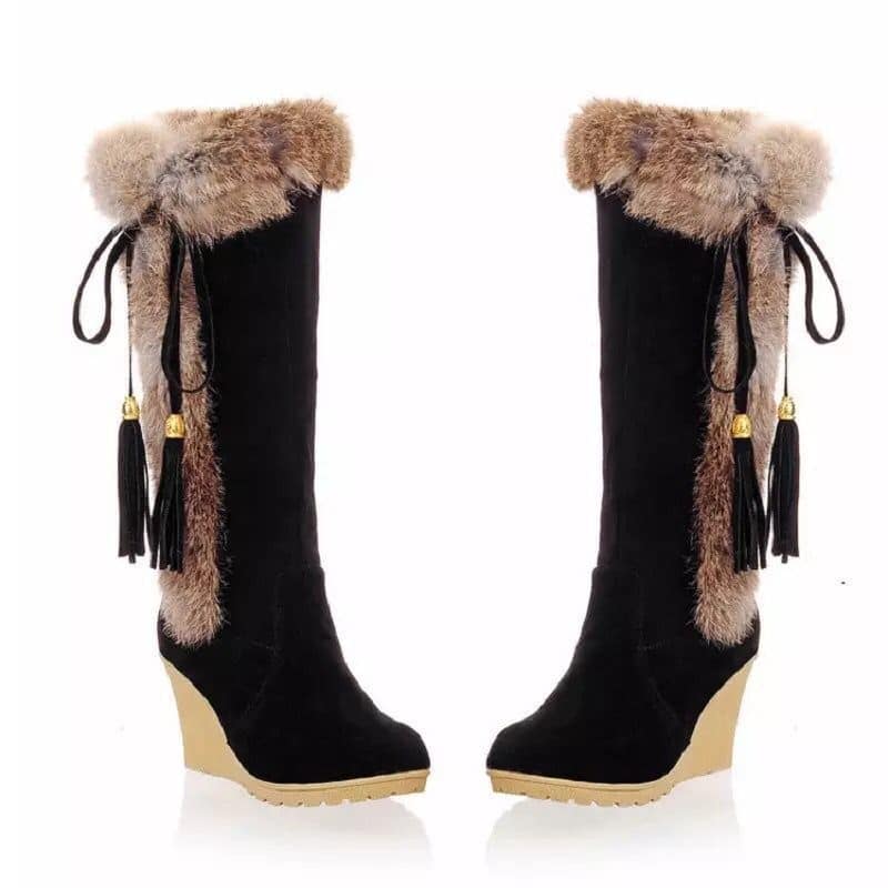 Bottes fourrées à talons compensés pour femmes