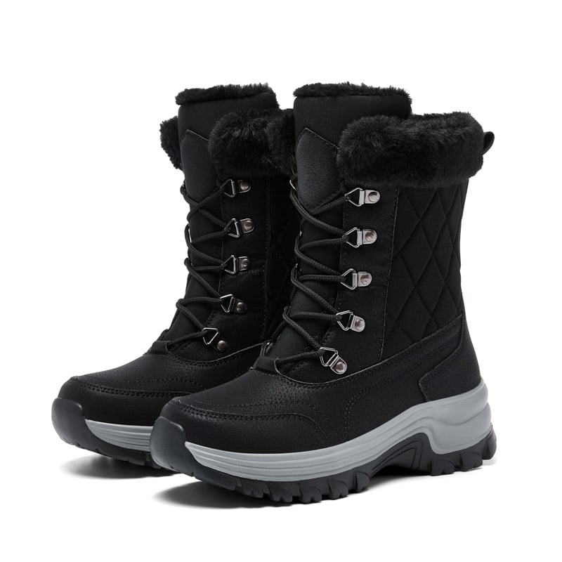 Bottines après ski en fourrure épaisse pour femme - Noir