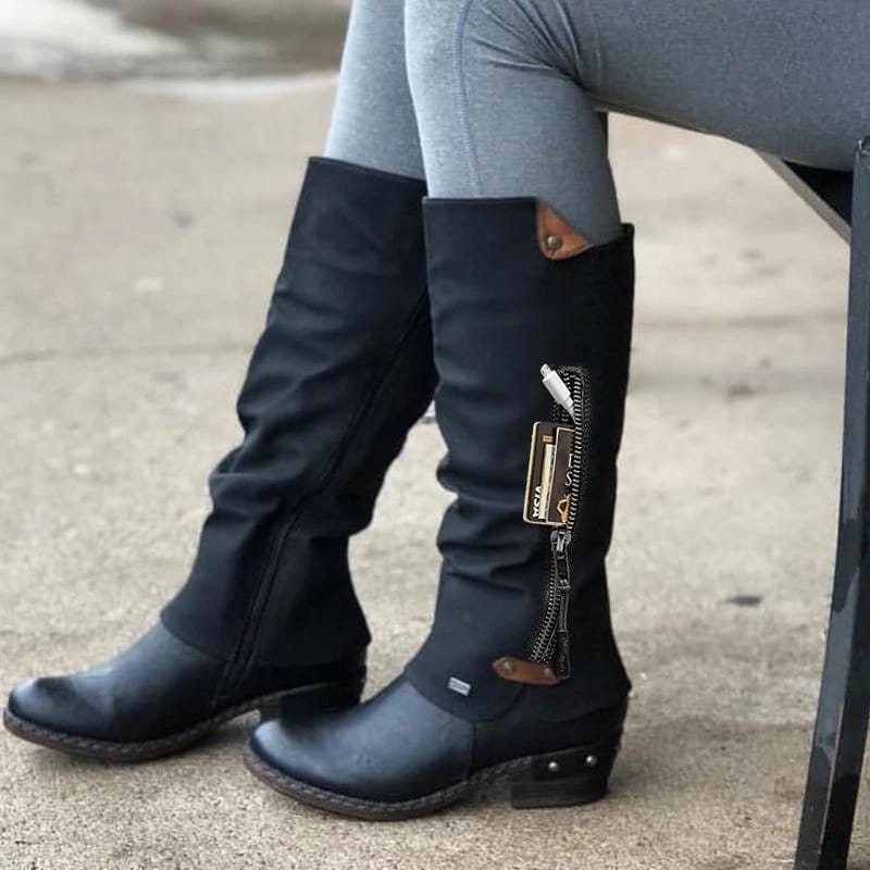 Bottes mi-mollet originales pour femme - Noir