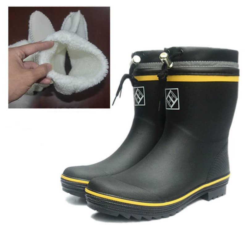 Bottes de pluie noires en caoutchouc avec doublure chaude pour homme
