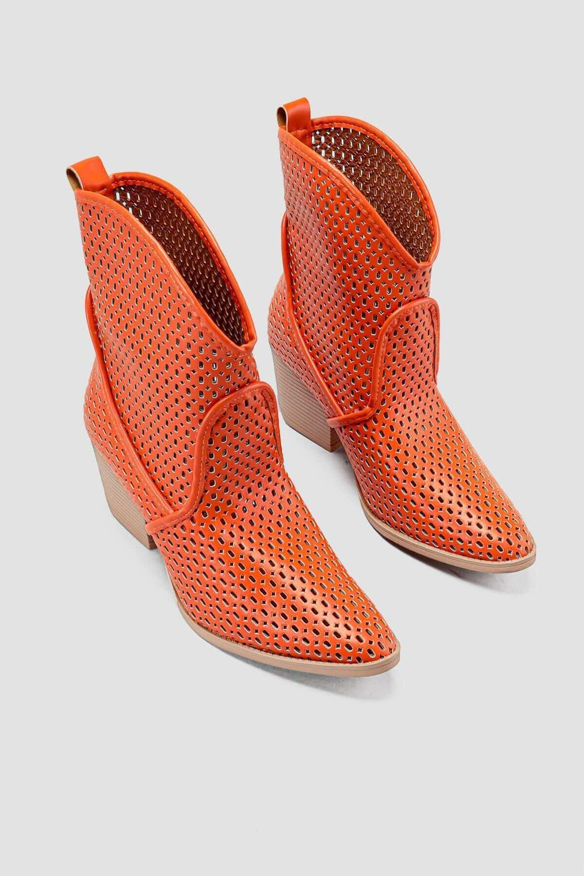Bottes oranges d'été basses en mailles à talons bas