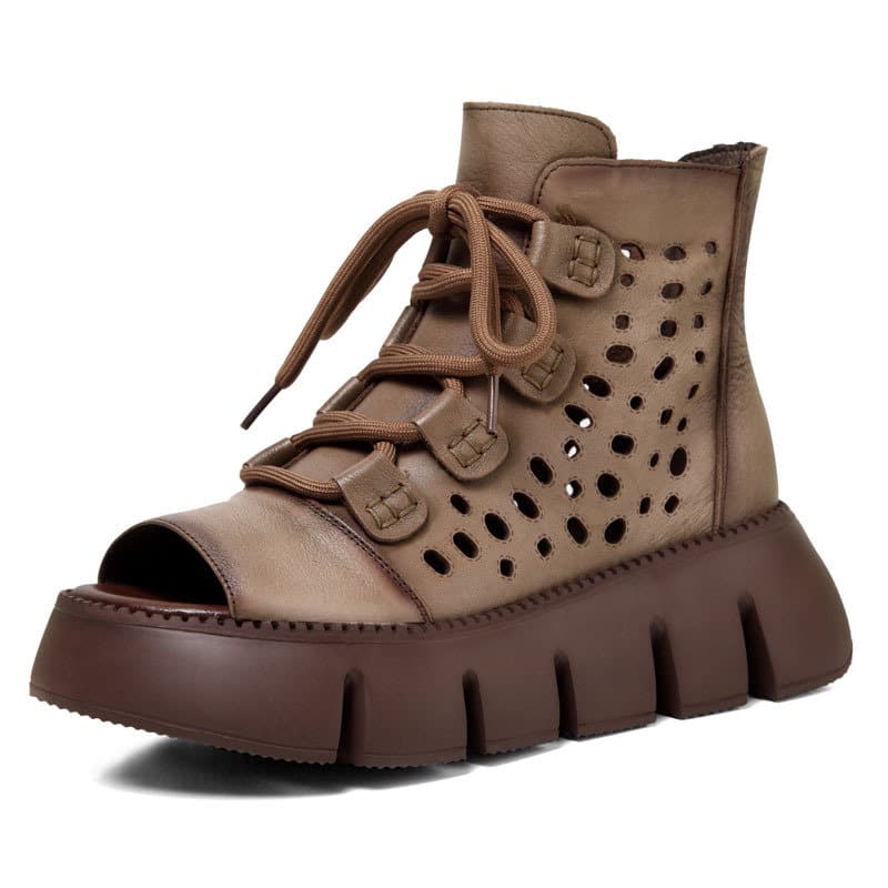 Bottes d'été en cuir véritable pour femme
