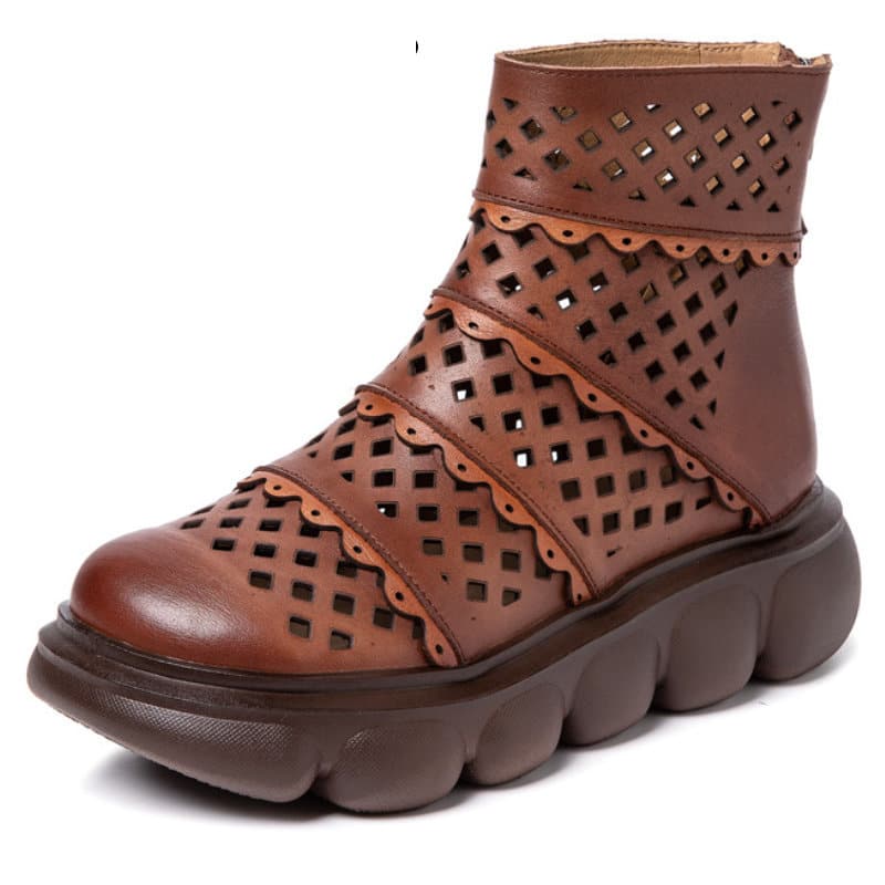 Bottes d'été en cuir véritable perforé pour femme
