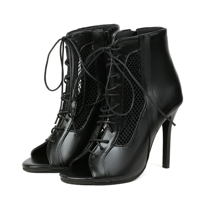 Sandales bottes d'été noires à talons hauts fins pour femmes