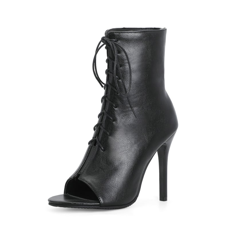 Sandales bottes d'été noire à talons hauts et lacets pour femme