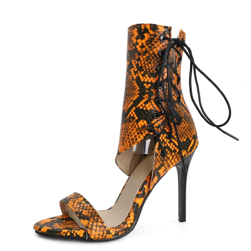 Sandales bottine en simili cuir serpentine oranges