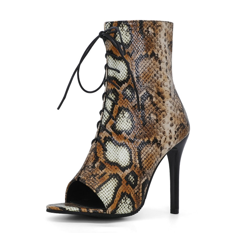 Sandales bottes d'été léopard à talons hauts et lacets pour femme