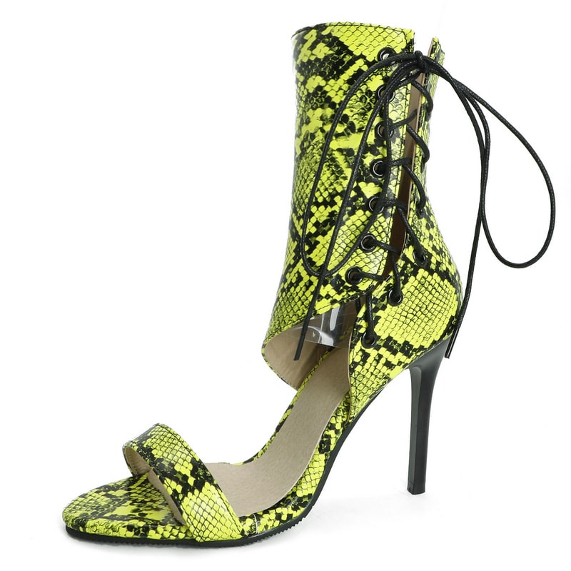 Sandales bottines d'été en simili cuir serpentine jaunes