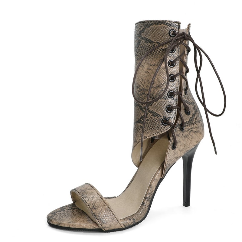 Sandales bottines d'été en simili cuir serpentine beige
