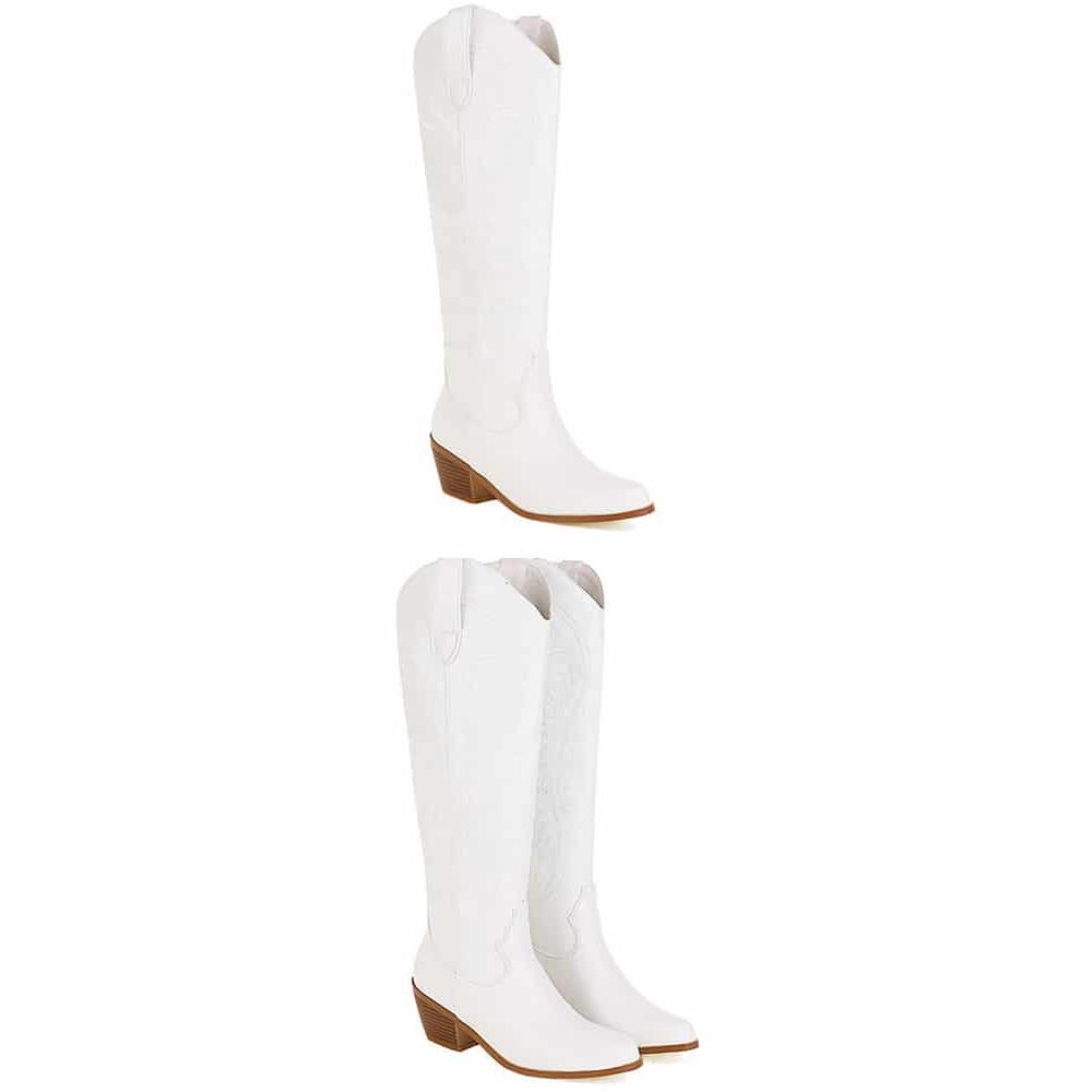 Bottes blanches au genou brodées style santiag