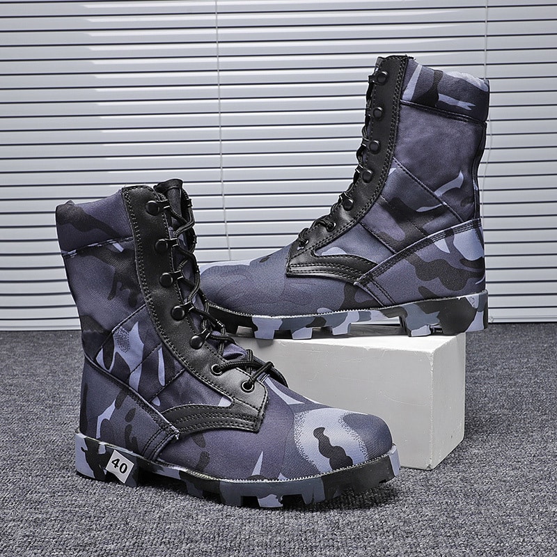 Bottes militaires imperméables motif camouflage - Bleu