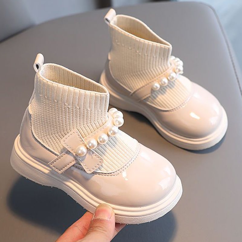 Bottes fille avec décoration grosses perles - Beige
