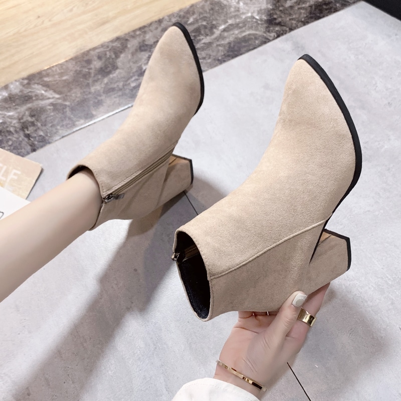 Bottes à talon femme courtes pour femmes - Beige