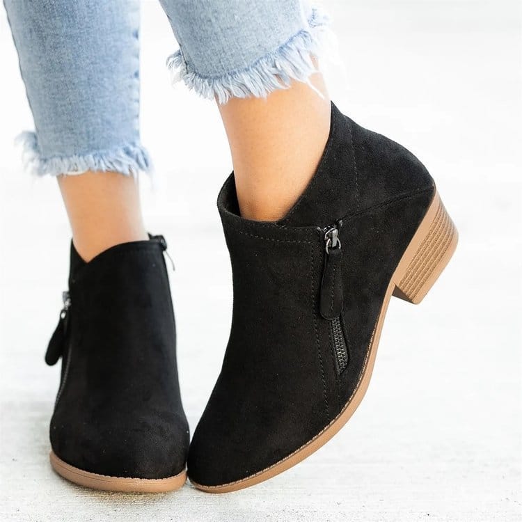 Bottes plate femme à petit talon bois - Noir
