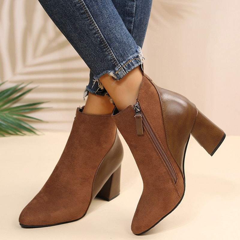 Bottines femme à talon en daim et simili cuir