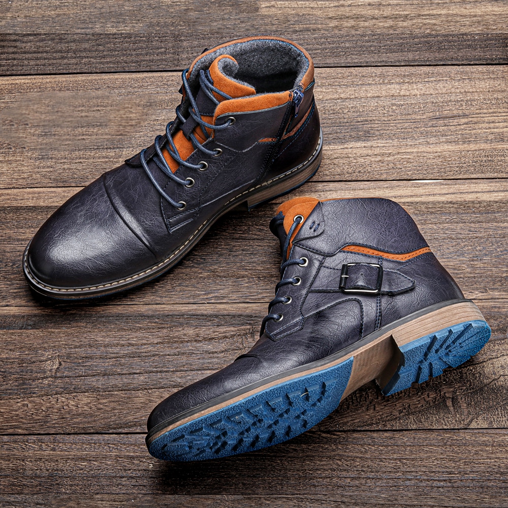 Bottines hommes bicolores vintage à lacet et fermeture éclair