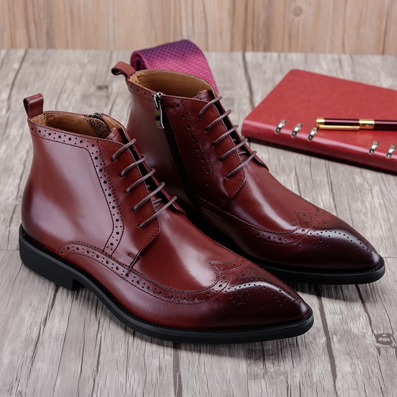 Bottines cuir homme style derby - Rouge